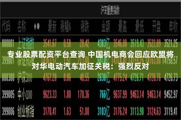 专业股票配资平台查询 中国机电商会回应欧盟将对华电动汽车加征关税：强烈反对