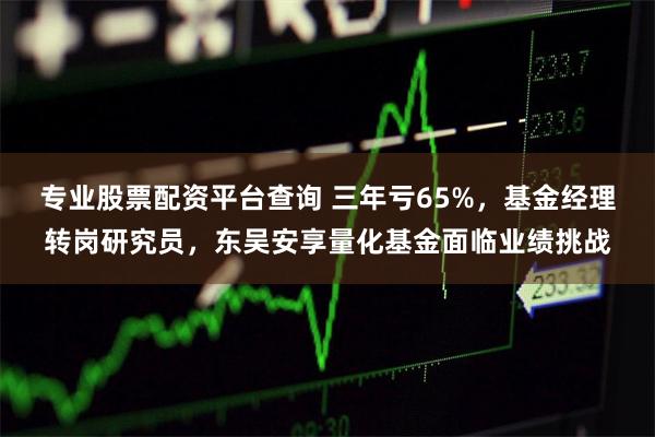 专业股票配资平台查询 三年亏65%，基金经理转岗研究员，东吴安享量化基金面临业绩挑战